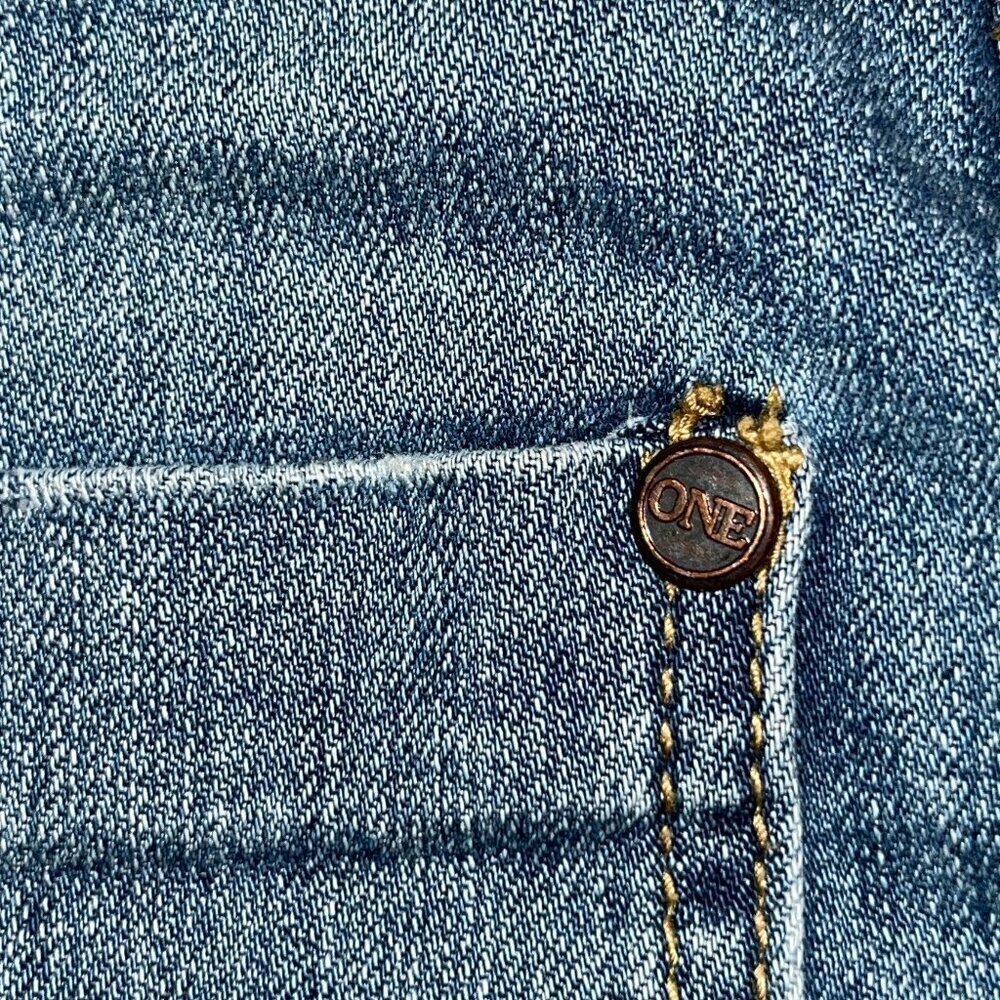 ONE X ONETEASPOON Low Rise Exposed Button Fly Dolphin Hem Distressed Jeans Sz.25 - Picture 13 of 16